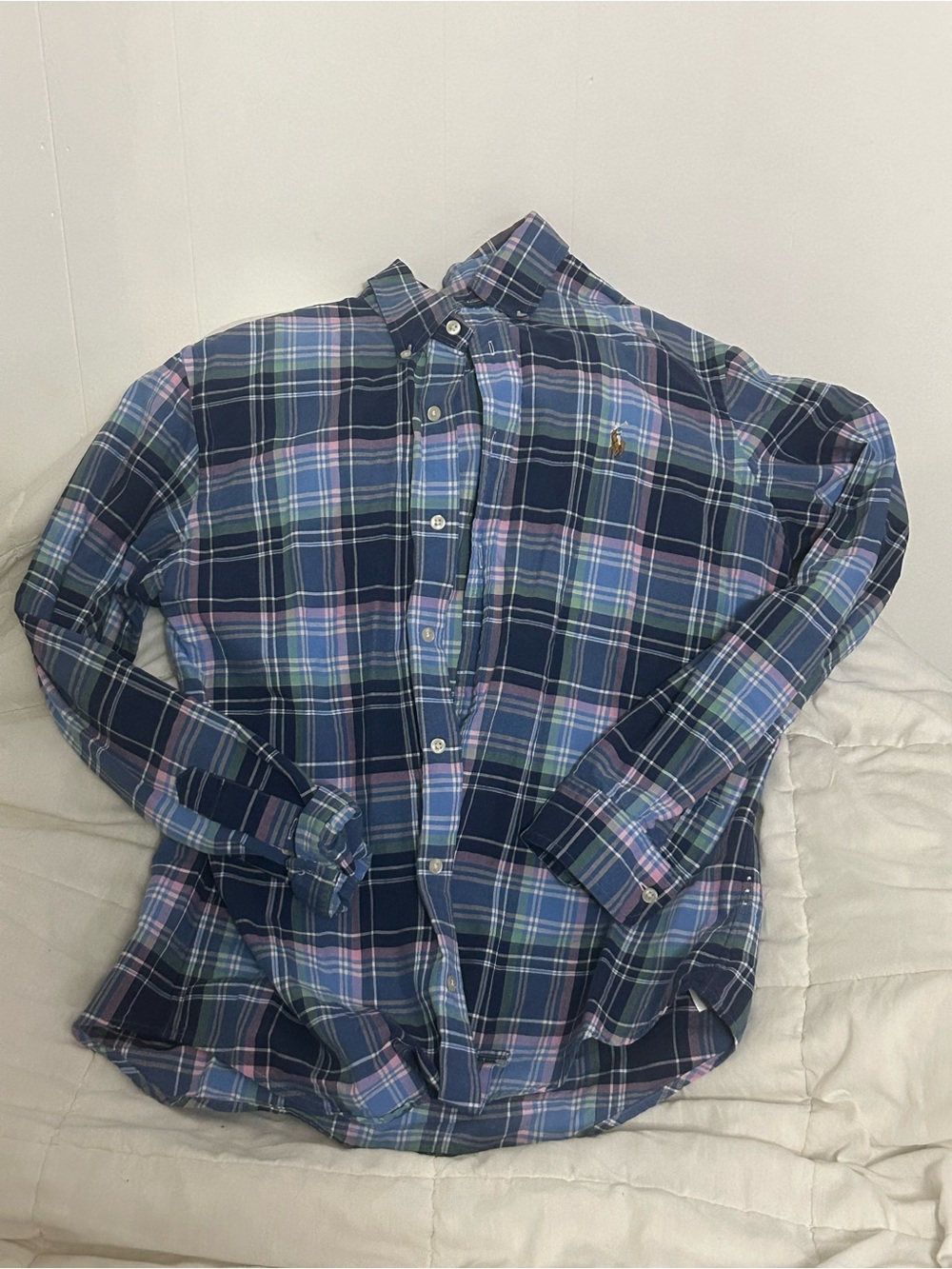 Ralph Lauren Navy, Light Blue & Pastel Plaid Button-Up Shirt